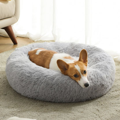 Picture of Calming Dog Bed & Cat Bed, Anti-Anxiety Donut Dog Cuddler Bed, Warming Cozy Soft Dog Round Bed, Fluffy Faux Fur Plush Dog Cat Cushion bed for Small Medium Dogs and Cats (20"/24"/27"/30")