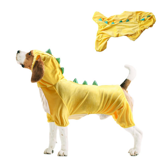 Picture of NACOCO Halloween Dog Dinosaur Costume - Pet Clothes Design Hoodie Yellow for Medium & Large Dog(Yellow, XL)