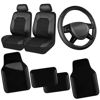 Picture of CAR PASS Leather Two Front Car Seat Cover; 4Pcs Waterproof Car Floor Mats & Steering Wheel Cover,Universal Fit Airbag Compatible Automotive Interior Covers (Combo Set, Black)