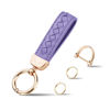 Picture of Genuine Leather Car Keychain, Handmade Knit Sheepskin Key chains for Women, Universal Key Fob Holder with 360 Degree Rotatable, Anti-Lost D-Ring, 2 Keyrings and 1 Screwdriver - Lavender Purple