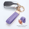 Picture of Genuine Leather Car Keychain, Handmade Knit Sheepskin Key chains for Women, Universal Key Fob Holder with 360 Degree Rotatable, Anti-Lost D-Ring, 2 Keyrings and 1 Screwdriver - Lavender Purple