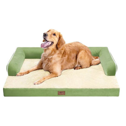 Picture of Large Dog Bed Orthopedic Washable - Beds Bolster - Extra Large Big Dogs - Memory Foam Couch Sofa - Waterproof with Removable Cover - Grass Green Dog Bed