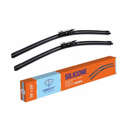 Picture of WOWIPER Silicone Wiper Blades 28" + 28" Automotive Replacement Windshield Wiper Blades for Ford Escape 2019-2013/Focus 2018-2012/Edge 2020-2015 OEM Quality Wipers for Front Windshield(Set of 2)