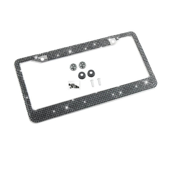 Picture of YALOK Bling Car License Plate Frame, Sparkly Rhinestone Stainless Steel License Plate Cover/Holder, Universal for Most Cars, SUVs, Vehicles with Screw Set, Auto Accessories for Women (Gray/Black)