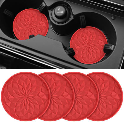 Picture of ME.FAN Car Cup Coaster [4 Pack] Silicone Car Coasters/Cup Mats - 2.75In Universal Non-Slip Recessed Car Interior Accessories - Car Cup Holder Insert Coasters Red