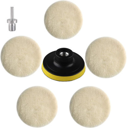 Picture of IPELY 7 Pcs 3 Inch Wool Polisher Buffing Wheel Small Buffing Pads for Drill Buffer Attachment with M10 Drill Adapter