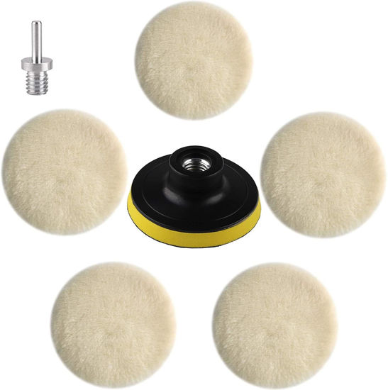Picture of IPELY 7 Pcs 3 Inch Wool Polisher Buffing Wheel Small Buffing Pads for Drill Buffer Attachment with M10 Drill Adapter