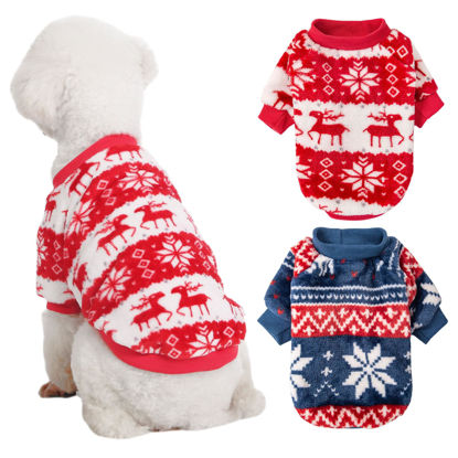 Picture of Kyaringtso Dog Sweater, 2 Pack Dog Sweaters for Small Dogs, Dog Clothes for Small Dogs Girl Boy, Ultra Soft and Warm Puppy Sweater Dog Coat for Winter Christmas (XX-Small, Xmas Red+Xmas Blue)