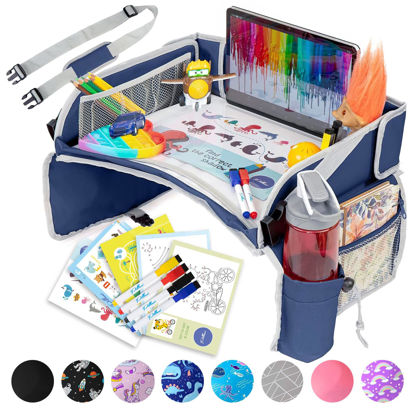 Picture of PILLANI Kids Travel Tray for Car - Car Seat Tray for Kids Travel, Car Trays for Kids Roadtrip Essentials, Carseat Table Tray for Kids Road Trip Activities - Toddler Lap Desk Organizer for Airplane