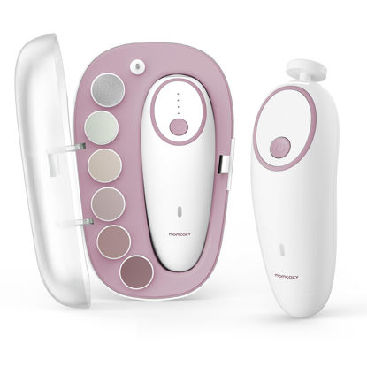 Picture of Momcozy Baby Nail File Electric, Rechargeable Baby Nail Clipper, Gentle Baby Nail Trimmer Electric with Night Light, 7 Grinding Head Replacement Pads, Pink