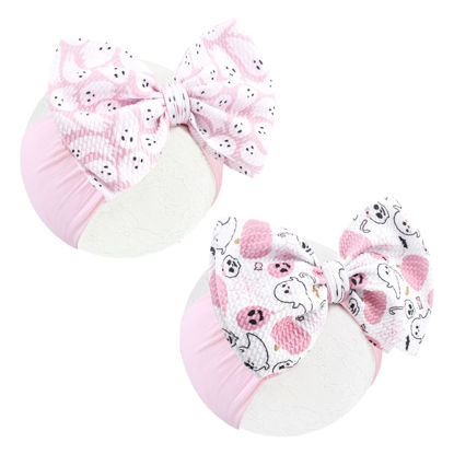 Picture of YanJie Halloween Baby Headbands Bow Ghost Hair Bow Baby Pink Halloween Bow baby White Halloween Bows Newborn Bows Infant Halloween Hair Accessorie