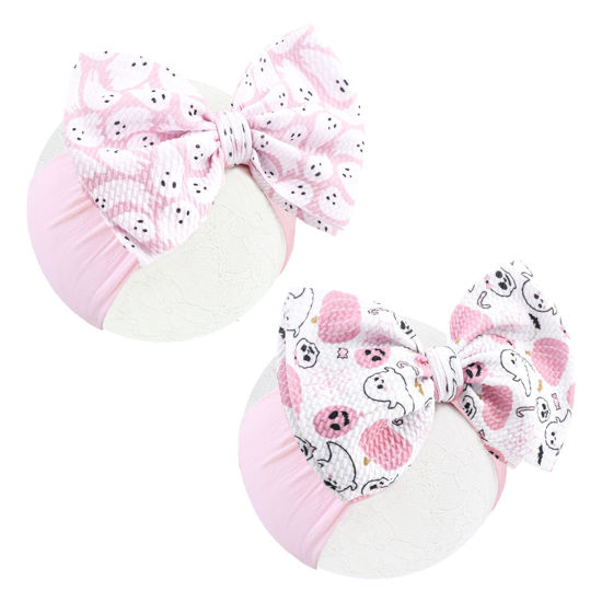 Picture of YanJie Halloween Baby Headbands Bow Ghost Hair Bow Baby Pink Halloween Bow baby White Halloween Bows Newborn Bows Infant Halloween Hair Accessorie