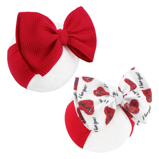 Picture of YanJie Valentines Bows Baby Girl Headband Red Bow Baby Pink Headband Heart Newborn Wide Hairbands Valentines Gift Handmade Hair Accessories Infant