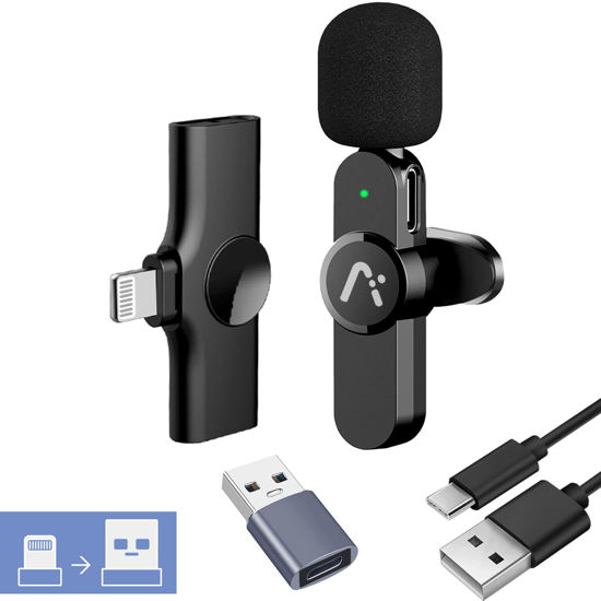 Picture of Aisizon Wireless lavalire Microphone, Wireless Clip on Microphones, Hi-Fi Audio, Wireless Mic A3, for iPhone 15, Laptop, Zoom Meeting, Video Recording, tiktok