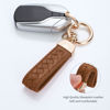 Picture of Genuine Leather Car Keychain, Handmade Knit Sheepskin Key chains for Women, Universal Key Fob Holder with 360 Degree Rotatable, Anti-Lost D-Ring, 2 Keyrings and 1 Screwdriver - Brown