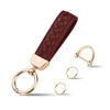 Picture of Genuine Leather Car Keychain, Handmade Knit Sheepskin Key chains for Women, Universal Key Fob Holder with 360 Degree Rotatable, Anti-Lost D-Ring, 2 Keyrings and 1 Screwdriver - Wine Red