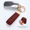 Picture of Genuine Leather Car Keychain, Handmade Knit Sheepskin Key chains for Women, Universal Key Fob Holder with 360 Degree Rotatable, Anti-Lost D-Ring, 2 Keyrings and 1 Screwdriver - Wine Red