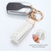 Picture of Genuine Leather Car Keychain, Handmade Knit Sheepskin Key chains for Women, Universal Key Fob Holder with 360 Degree Rotatable, Anti-Lost D-Ring, 2 Keyrings and 1 Screwdriver - White