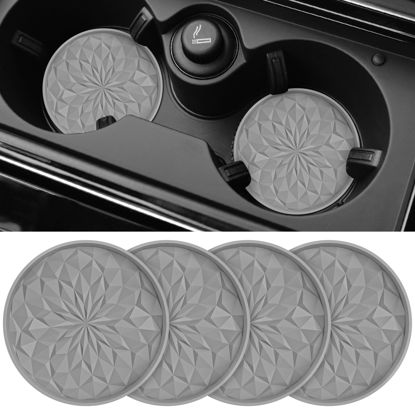 Picture of ME.FAN Car Cup Coaster [4 Pack] Silicone Car Coasters/Cup Mats - 2.75In Universal Non-Slip Recessed Car Interior Accessories - Car Cup Holder Insert Coasters Light Grey