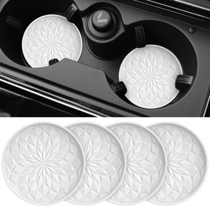 Picture of ME.FAN Car Cup Coaster [4 Pack] Silicone Car Coasters/Cup Mats - 2.75In Universal Non-Slip Recessed Car Interior Accessories - Car Cup Holder Insert Coasters White