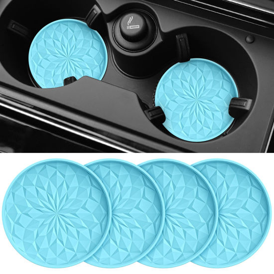 Picture of ME.FAN Car Cup Coaster [4 Pack] Silicone Car Coasters/Cup Mats - 2.75In Universal Non-Slip Recessed Car Interior Accessories - Car Cup Holder Insert Coasters Sky Blue