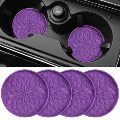 Picture of ME.FAN Car Cup Coaster [4 Pack] Silicone Car Coasters/Cup Mats - 2.75In Universal Non-Slip Recessed Car Interior Accessories - Car Cup Holder Insert Coasters Deep Purple