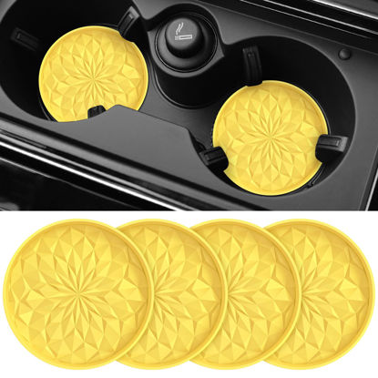 Picture of ME.FAN Car Cup Coaster [4 Pack] Silicone Car Coasters/Cup Mats - 2.75In Universal Non-Slip Recessed Car Interior Accessories - Car Cup Holder Insert Coasters Yellow