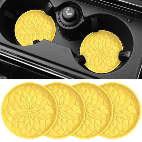 Picture of ME.FAN Car Cup Coaster [4 Pack] Silicone Car Coasters/Cup Mats - 2.75In Universal Non-Slip Recessed Car Interior Accessories - Car Cup Holder Insert Coasters Yellow