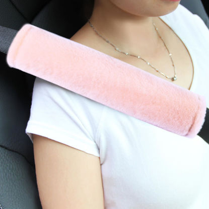 Picture of Amooca Soft Faux Fur Universal Fit Seatbelt Cover Car Truck SUV Airplane Seat Belt Shoulder Pad for Carmera Backpack Straps Neck Cushion Protector 2 Pack 10.5in Nude Pink