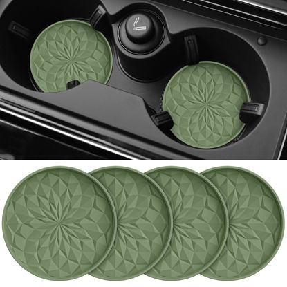 Picture of ME.FAN Car Cup Coaster [4 Pack] Silicone Car Coasters/Cup Mats - 2.75In Universal Non-Slip Recessed Car Interior Accessories - Car Cup Holder Insert Coasters Olive Green