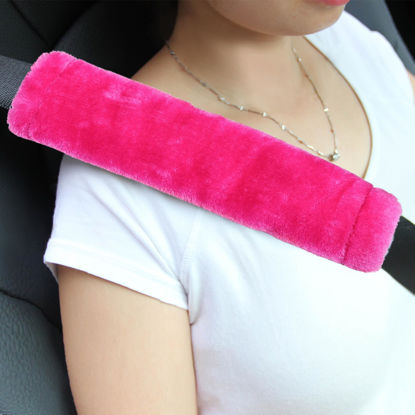 Picture of Amooca Soft Faux Fur Universal Fit Seatbelt Cover Car Truck SUV Airplane Seat Belt Shoulder Pad for Carmera Backpack Straps Neck Cushion Protector 2 Pack 10.5in Rose Red