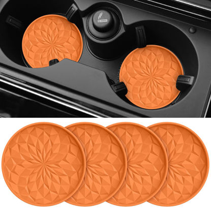 Picture of ME.FAN Car Cup Coaster [4 Pack] Silicone Car Coasters/Cup Mats - 2.75In Universal Non-Slip Recessed Car Interior Accessories - Car Cup Holder Insert Coasters Orange