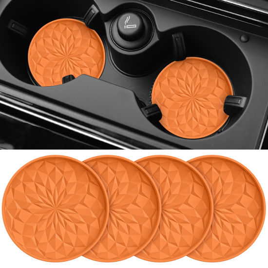 Picture of ME.FAN Car Cup Coaster [4 Pack] Silicone Car Coasters/Cup Mats - 2.75In Universal Non-Slip Recessed Car Interior Accessories - Car Cup Holder Insert Coasters Orange