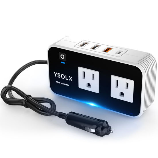 Picture of YSOLX 200W Car Power Inverter, DC 12V to 110V AC Inverter, Car Charɡer Adapter with [20W USB-C]/USB-QC(18W)/4.8A Dual USB/Dual AC Outlet, Car Pluɡ Adapter Outlet for Laptop/Road Trip