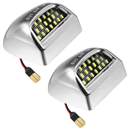 Picture of LESAUCE Full LED License Plate Light Chrome Housing Tag Lamp Assembly Replacement for Chevy Silverado 1500 2500 3500 Suburban Tahoe GMC Sierra Yukon XL, 6000K White, Pack of 2