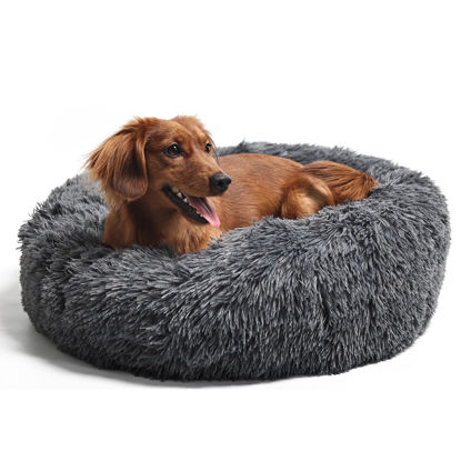 Picture of Calming Bed for Dogs 30 Inches Dark Gray Dog Beds for Medium Dogs Washable Anti-Anxiety Dog Beds for Medium Dogs