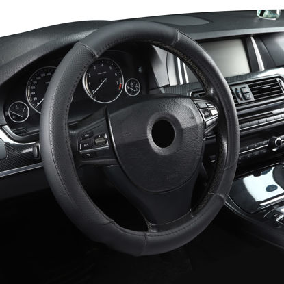 Picture of Microfiber Leather 15" Universal Fit Car Steering Wheel Cover, Elastic Nonslip Breathable and Odorless, Black