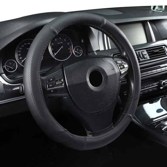 Picture of Microfiber Leather 15" Universal Fit Car Steering Wheel Cover, Elastic Nonslip Breathable and Odorless, Black