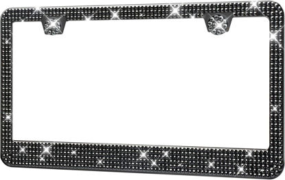 Picture of HOTOR License Plate Frame - Lastingly Bling and Sparkly License Plate Frame for Women, Stainless Steel & Obstruction-Free Frame with Multifaceted Rhinestones,Black, 1 Pack
