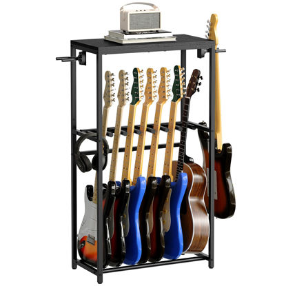 Picture of MAHANCRIS Guitar Stand for Acoustic Holder, Electric Guitar, Bass, Ukulele, Multiple Guitar Rack Holder, Floor Adjustable for Guitars, Guitar Amp Accessories, for Home Music Studio, Black GSHB6701