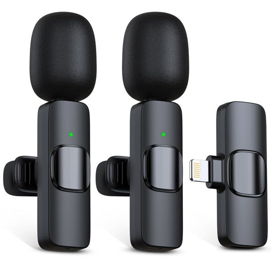 Picture of RICCHI Wireless Mini Microphone for iPhone 7-14 iPad, 2 Pack Wireless Lavalier Microphone Plug-Play Lapel Clip-on Mic for Recording, Live Streaming, Podcast, Facebook, YouTube, Vlog