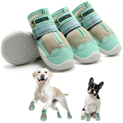 Picture of Hcpet Dog Shoes for Large Dogs, Breathable Dog Booties for Small Medium Dogs, Anti-Slip Dog Boots & Paw Protectors for Hot Pavement Winter Snow Hiking with Reflective Straps Green Size 2