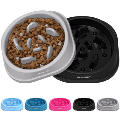 Picture of MateeyLife Small Slow Feeder Cat Bowls 2PCS, Anti-Choking Puzzle Cat Food Bowls, Anti-Slip Interactive Dog Feeding Bowls Slow Down Eating, Bloat Stop Maze Cat Dishes for Small Breeds 1 Cup Gray&Black