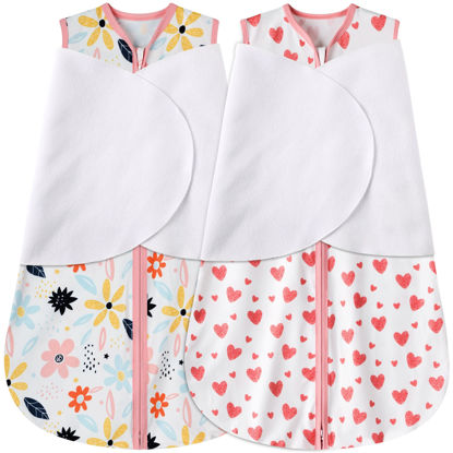 Picture of BSTOPPT Newborn Sleep Sack Baby Swaddle,3-6 Months,3-Way Adjustable Wearable Blanket,100% Rayon Cotton Swaddling sleeping bag，TOG 0.5（Heart&Floral）