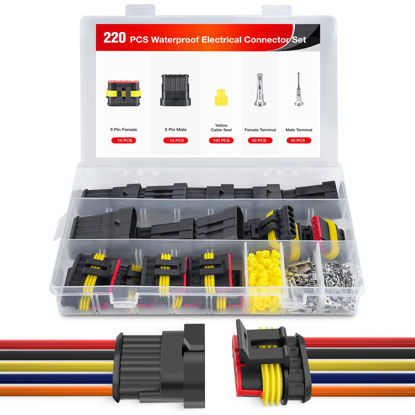 Picture of Nilight 220PCS 5 Pin Electrical Connector Plug Male Female Terminal Wire Connector Waterproof Connectors 5 Way Automotive Connect Set for Car Truck Motorcycle Marine Boat 10 Sets, 2 Years Warranty