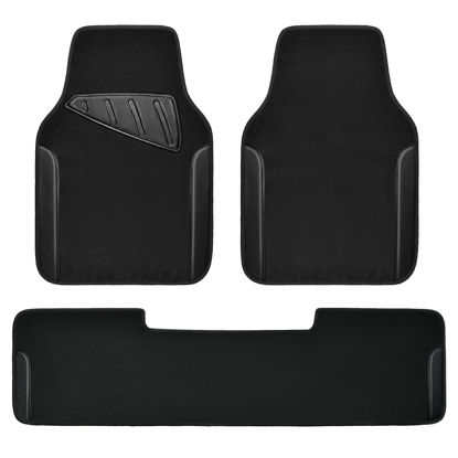Picture of CAR PASS® Waterproof Universal Faux Leather 3Pcs Car Floor Mats, Black Car Mats Fit for SUV,Vans,sedans, Trucks,Set of Vehicles Car Carpet with Driver Heel Pad and Anti-Slip Nibs Backing (Black 3Pcs)