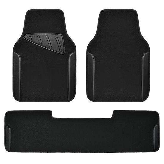 Picture of CAR PASS® Waterproof Universal Faux Leather 3Pcs Car Floor Mats, Black Car Mats Fit for SUV,Vans,sedans, Trucks,Set of Vehicles Car Carpet with Driver Heel Pad and Anti-Slip Nibs Backing (Black 3Pcs)