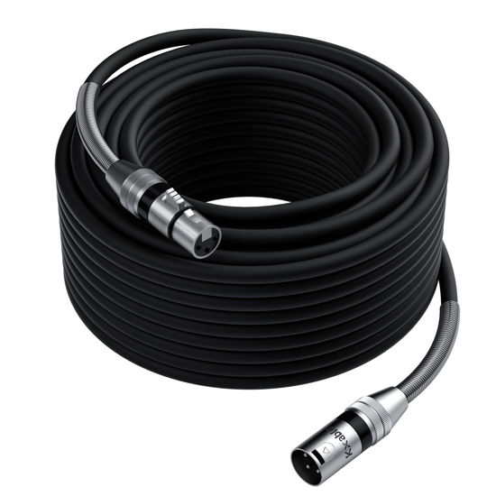 Picture of XLR to XLR Cable 200 Feet, Premium XLR Microphone Cable, Long Heavy Duty 22AWG OFC XLR Male to Female Cord, 3-Pin Shielded Mic Speaker Cable, Zinc Alloy Connectors, Metal Spring SR, Black