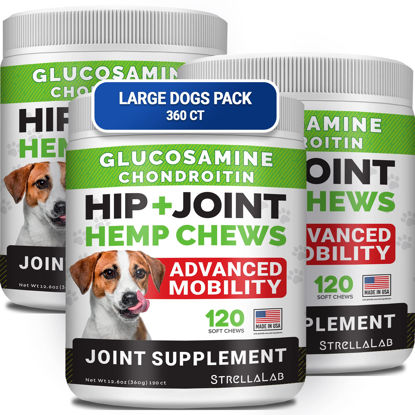 Picture of Large Breed Glucosamine Hemp Dog Joint Supplement - Hemp Chews for Dogs Hip Joint Pain Relief - Omega 3, Chondroitin, MSM - Advanced Mobility Hemp Oil Treats for Large Dogs - Made in USA - 360 Ct