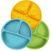Picture of PandaEar Divided Unbreakable Silicone Baby and Toddler Plates - 3 Pack - Non-Slip - Dishwasher and Microwave Safe - Silicone (Blue Green Yellow)